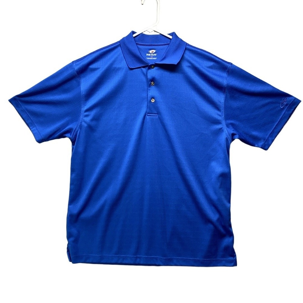 TOP-FLITE Polo Shirt Mens Large‎ Blue Collared Golf Performance Moisture Wicking